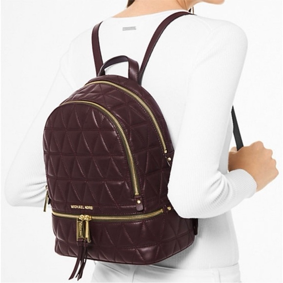 Michael Kors Rhea Medium Quilted Leather Backpack In Barolo - Picture 1 of 16